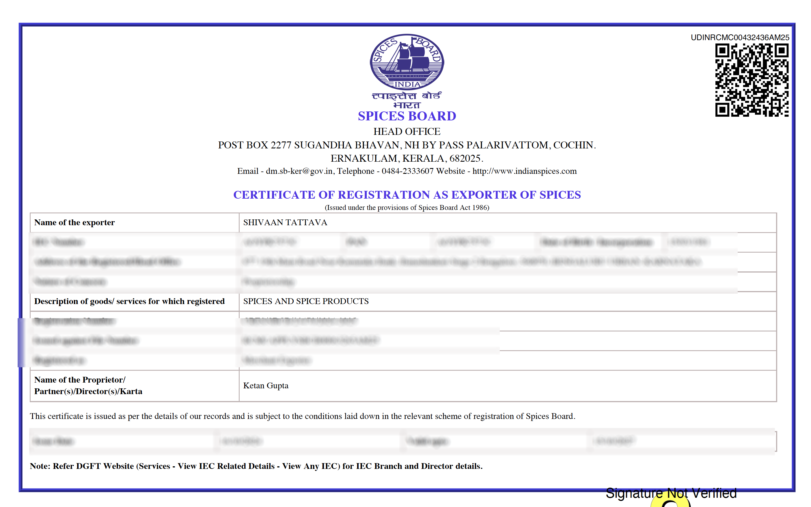 APEDA Certificate